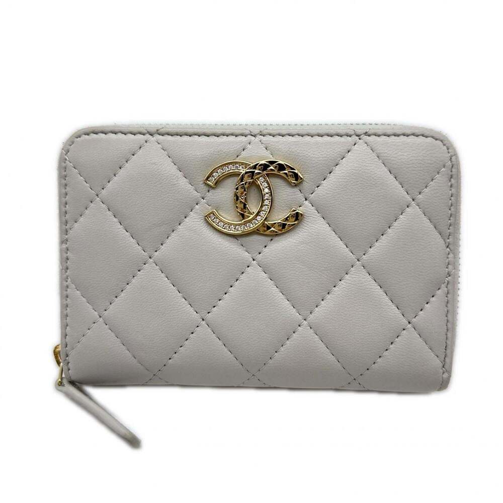 CHANEL Gray Lambskin Leather Wallet